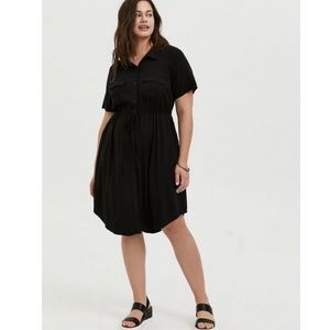 Torrid Mini Twill Drawstring Shirt Dress Black 1X